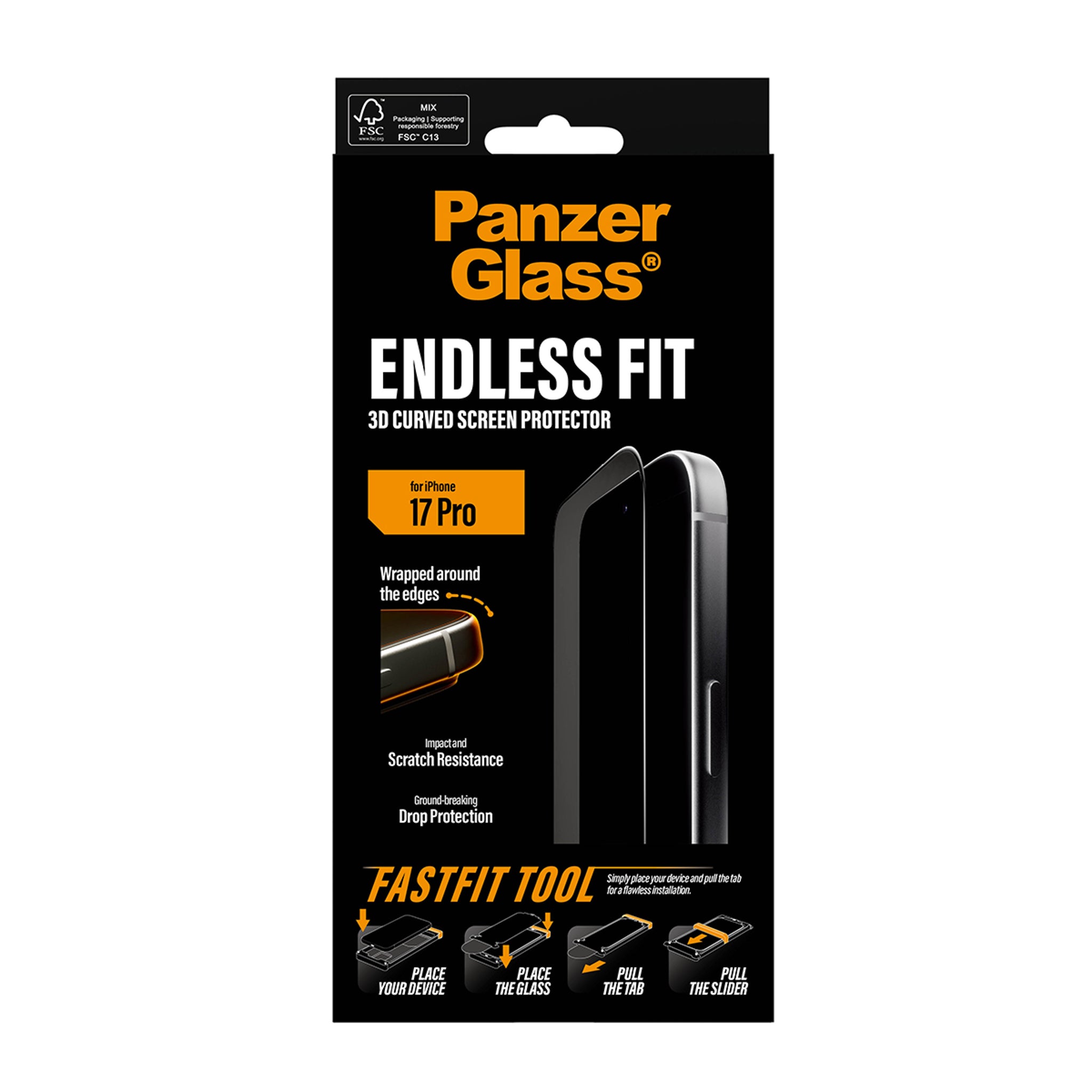 PanzerGlass® Endless Fit 3D Curve Screen Protector iPhone 18 Pro | 17 Pro w. FastFit Tool